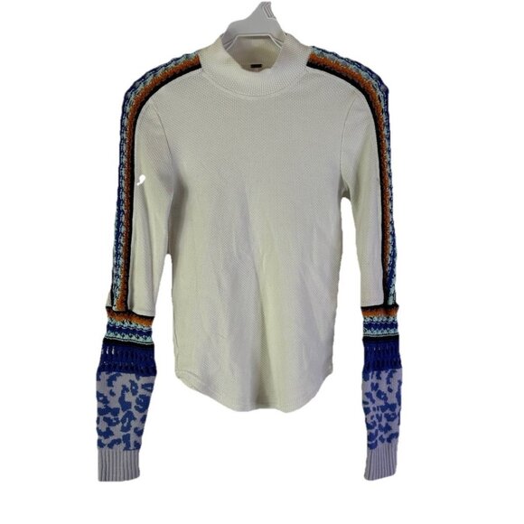 Free People Switch It Up Cuff Waffle Knit Thermal Shirt White - Picture 1 of 7